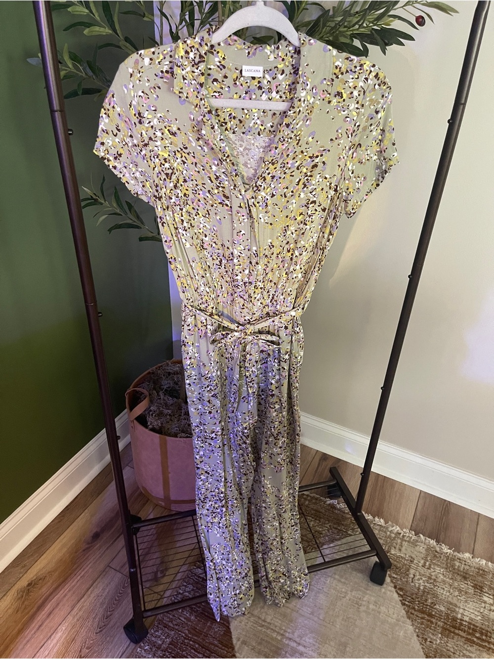 Lush Light Green Floral Tie-Waist Jumpsuit